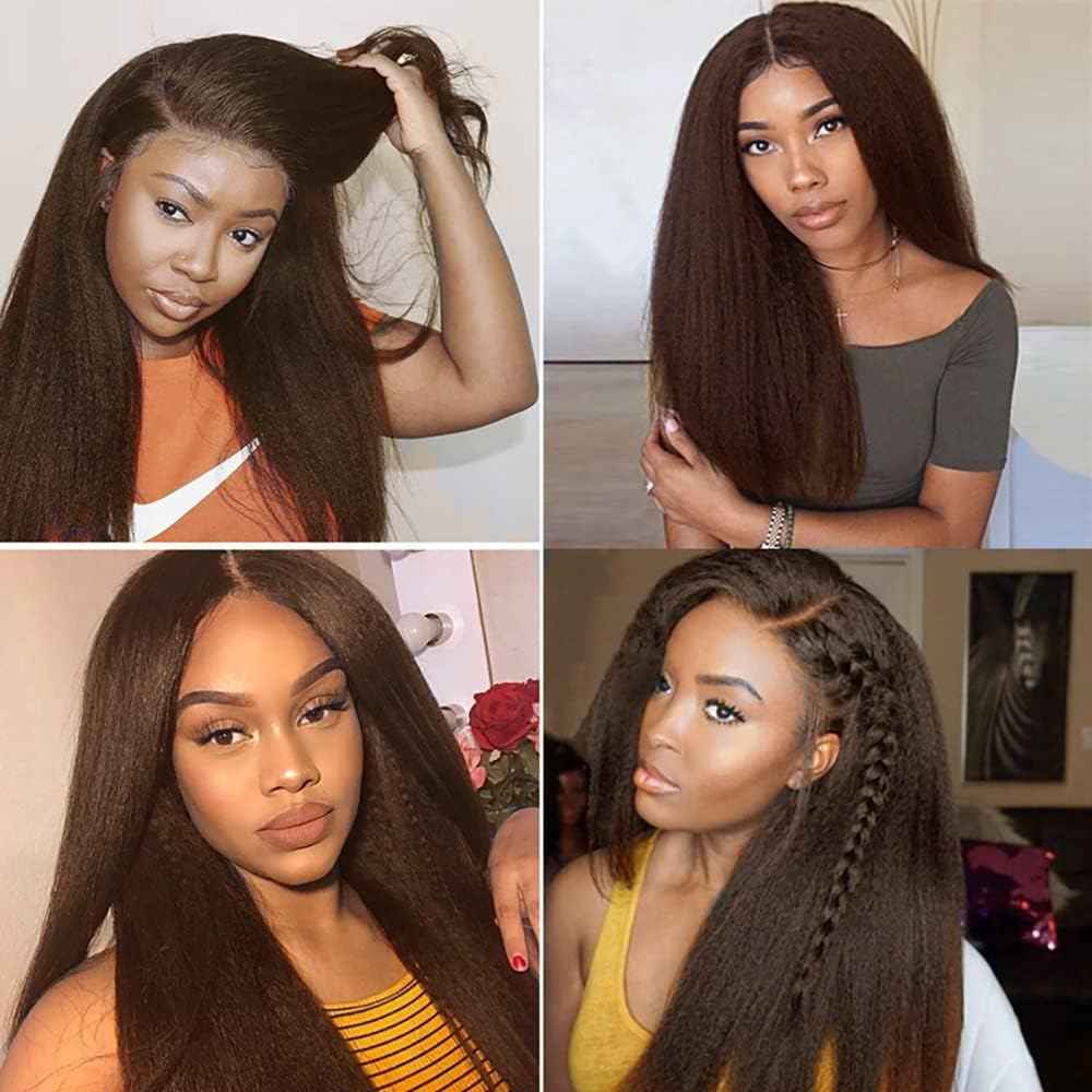 Aikebi Brazilian Human Hair Bundles 8 10 12 Inch Chocolate Brown Color 4 Kinky Yaki Bundles Human Hair 11A Unprocessed Brazilian Soft Quick Weave Soft Sewn In Hair for Black Women