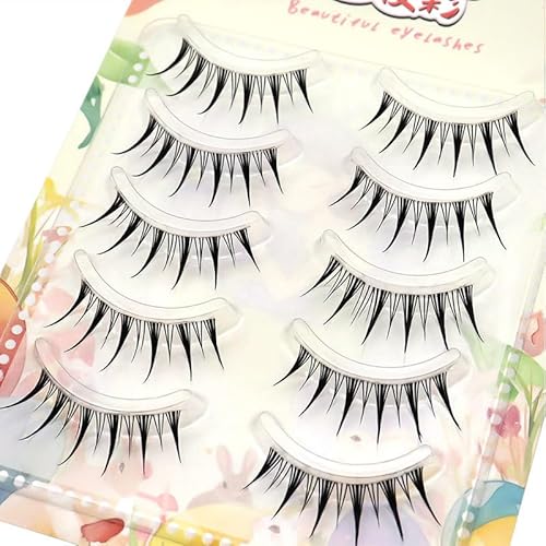 Fake Eyelashes Natural Look False Eye Lashes Daily Strip Cross Clear Band 9-11mm Cross Lashes Invisible Thin band Cute Lash for Wedding Daily Work Manga Eye Makeup 5 Pairs L01