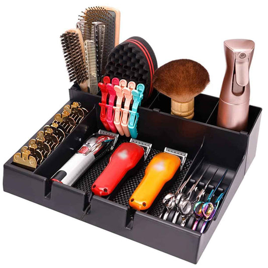 Stylist Tool Box Organizer,Clipper Professional Station Salon Clippers Portable Notches with Scissors Storage Case Organizer Tray Tools Hair for Barber Keeper Trimmer Holder Haircut Razor (Black)