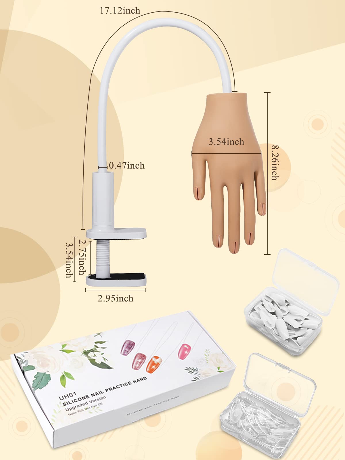 Practice Hand for Acrylic Nails- Silicone Nail Hand Practice Upgrade Nail Tips Never Fall Off, Fake Nail Manican Hand for Nail Practice, Flexible Practice Maniquin Hand with 200PCS Nail Tips