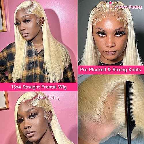 613 Lace Front Wig Human Hair 18 Inch 13x4 Blonde Lace Front Wigs 210% Density 613 HD Lace Frontal Wig for Women 12A Brazilian Straight Human Hair Wig Glueless Wig Pre Plucked with Baby Hair