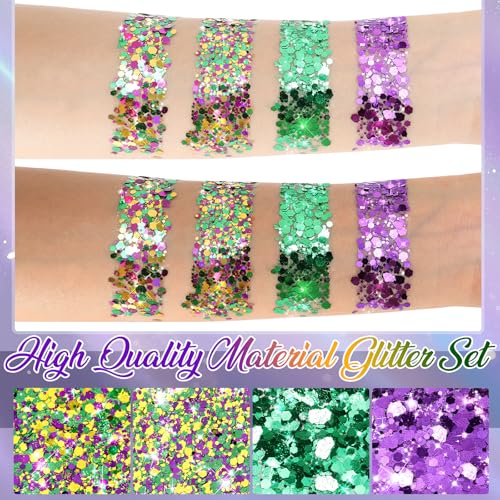 4-Color Body Glitter Makeup Kit | Gold Green Purple Chunky Glitter