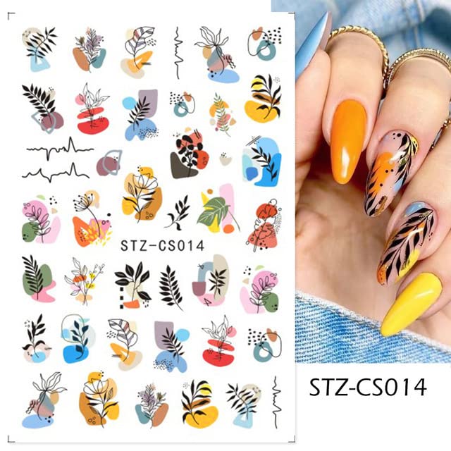 8 Sheets Nail Art Stickers, Abstracted Line Drawing Nails Stickers Designs, Geometric Nail Decals, Heart Love Geometry Ultra-Minimal Style Holiday Stickers, 3D Nail Decorations for Nail Art for Kids