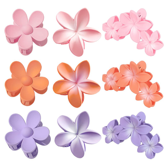 Generic Flower Hair Accessories Set: 9 Large Claw Clips for Thick Hair, Floral Clips for Women and Girls, Cute Gift Set in Purple, Pink, Orange