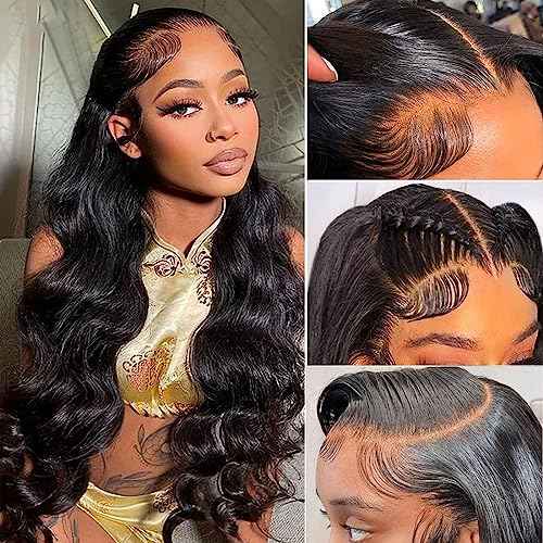 Body Wave Lace Front Wigs Human Hair Pre Plucked 180 Density 13x4 HD Lace Frontal Wigs for Black Women Glueless Wigs Brazilian Virgin Human Hair Wig with Baby Hair 24 Inch