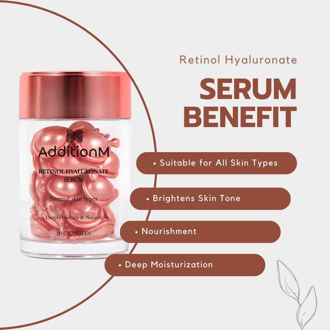 Retinol-Hyaluronate Serum Capsules (30 pcs) by AdditionM, Fine Lines, Wrinkles & Dark Spots - Fragrance-Free, Deeply Hydrating
