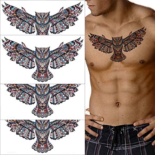 Large Owl Temporary Tattoos - 4 Sheets Waterproof Body Art Stickers