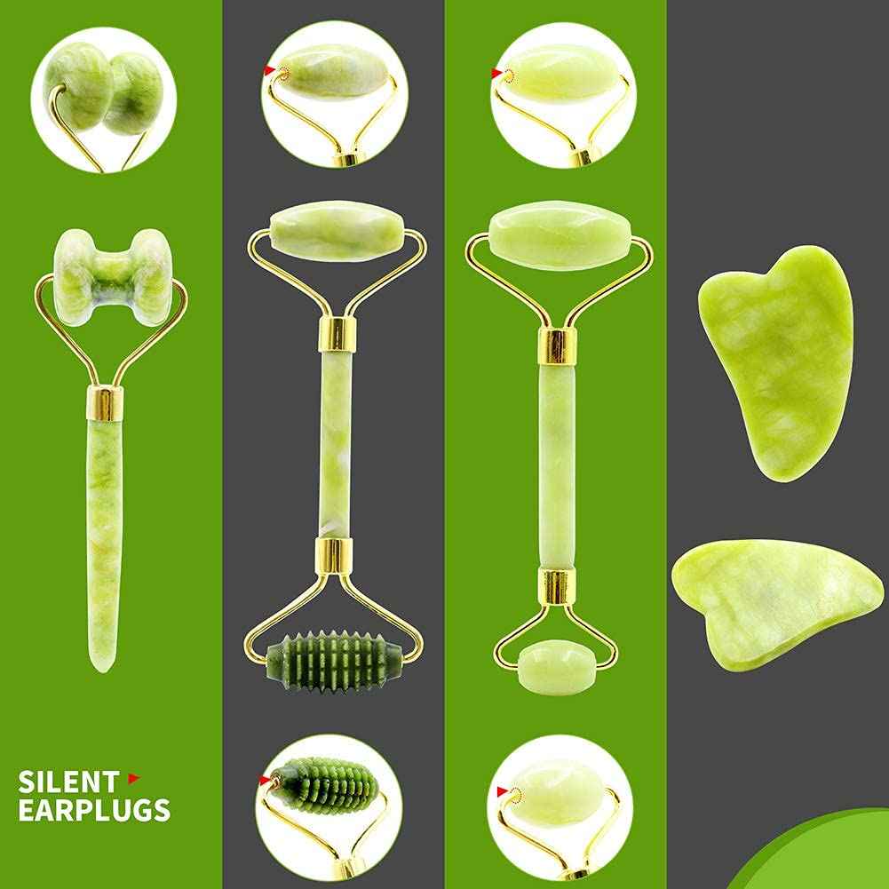 Jade Roller & Gua Sha Set, 4 in 1 Gua Sha Facial Massage Tool Beauty Face Roller Tools for Neck, Eyes, Body Muscle Relaxing and Relieve Fine Lines and Wrinkles