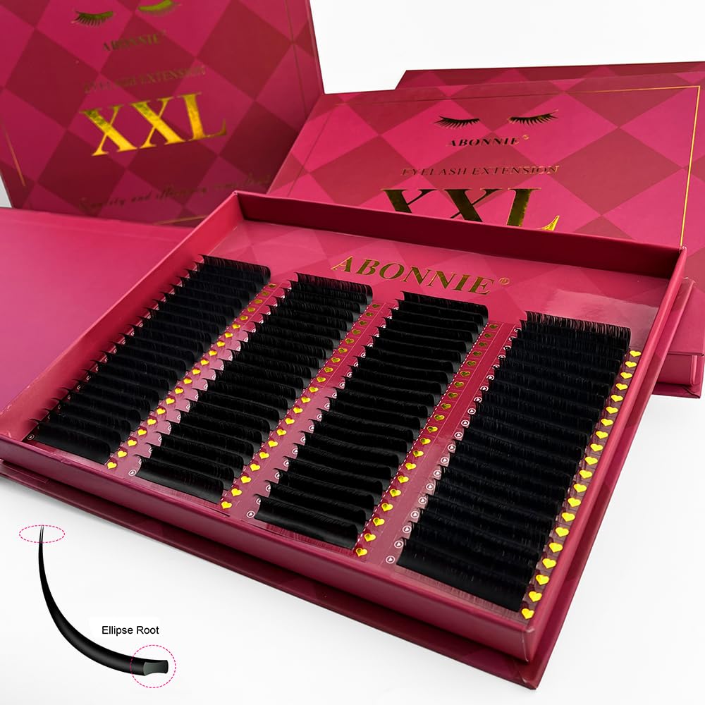 ABONNIE 80 Rows Ellipse Flat Eyelash Extension 0.10-0.25 Matte Black Cashmere Flat Lashes Individual Two Split Tips Lash Extension (C Mix 8-15mm)