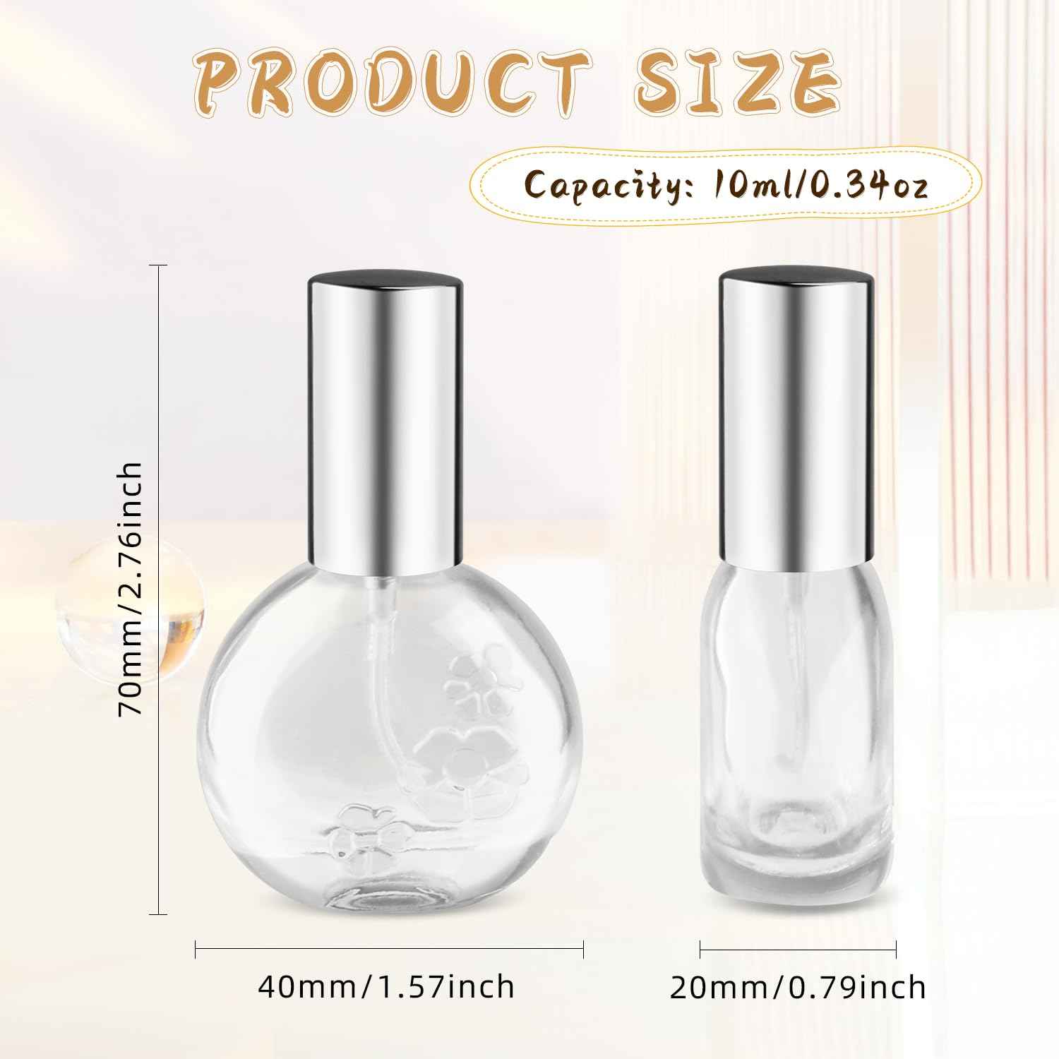 Mirrline 12 Pcs 10ml/0.34oz Glass Spray Bottle Clear Empty Fine Mist Glass Atomizer with Sprayer Pump for Fragrance Essential Oil Travel - Silver