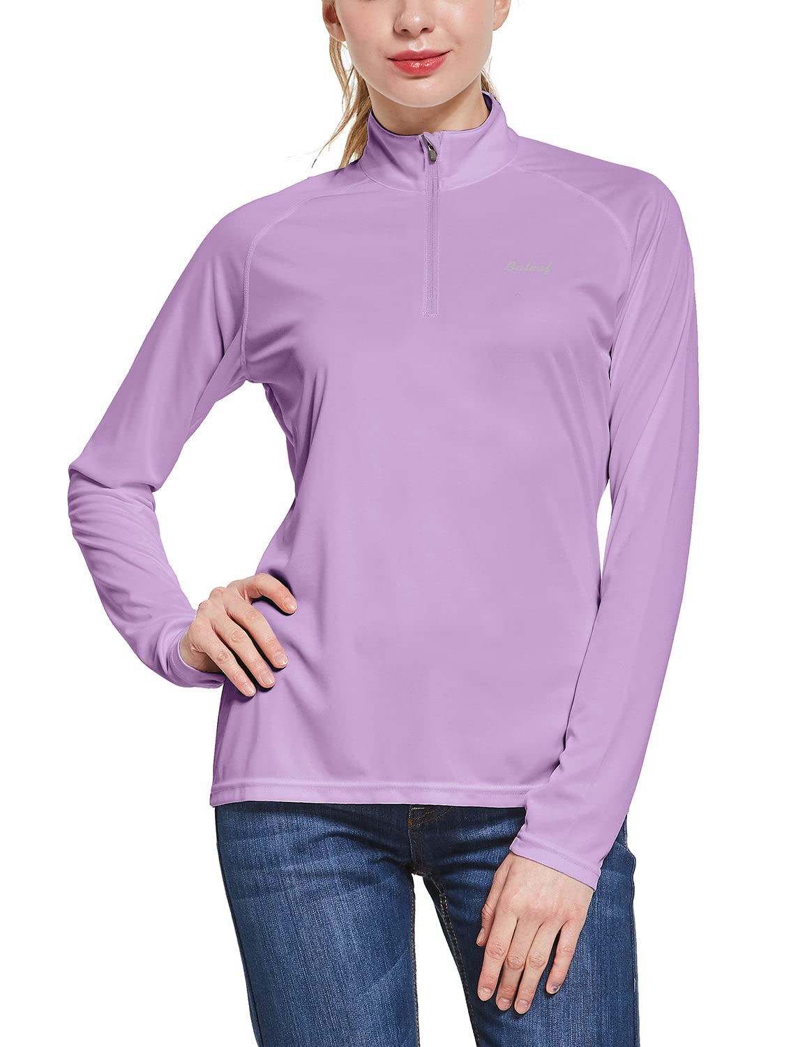 BALEAF Women's Sun Shirts 1/4 Zip Pullover UPF50+ UV Protection Lightweight Quick Dry Golf Hiking Running Workout Tops Purple Size S