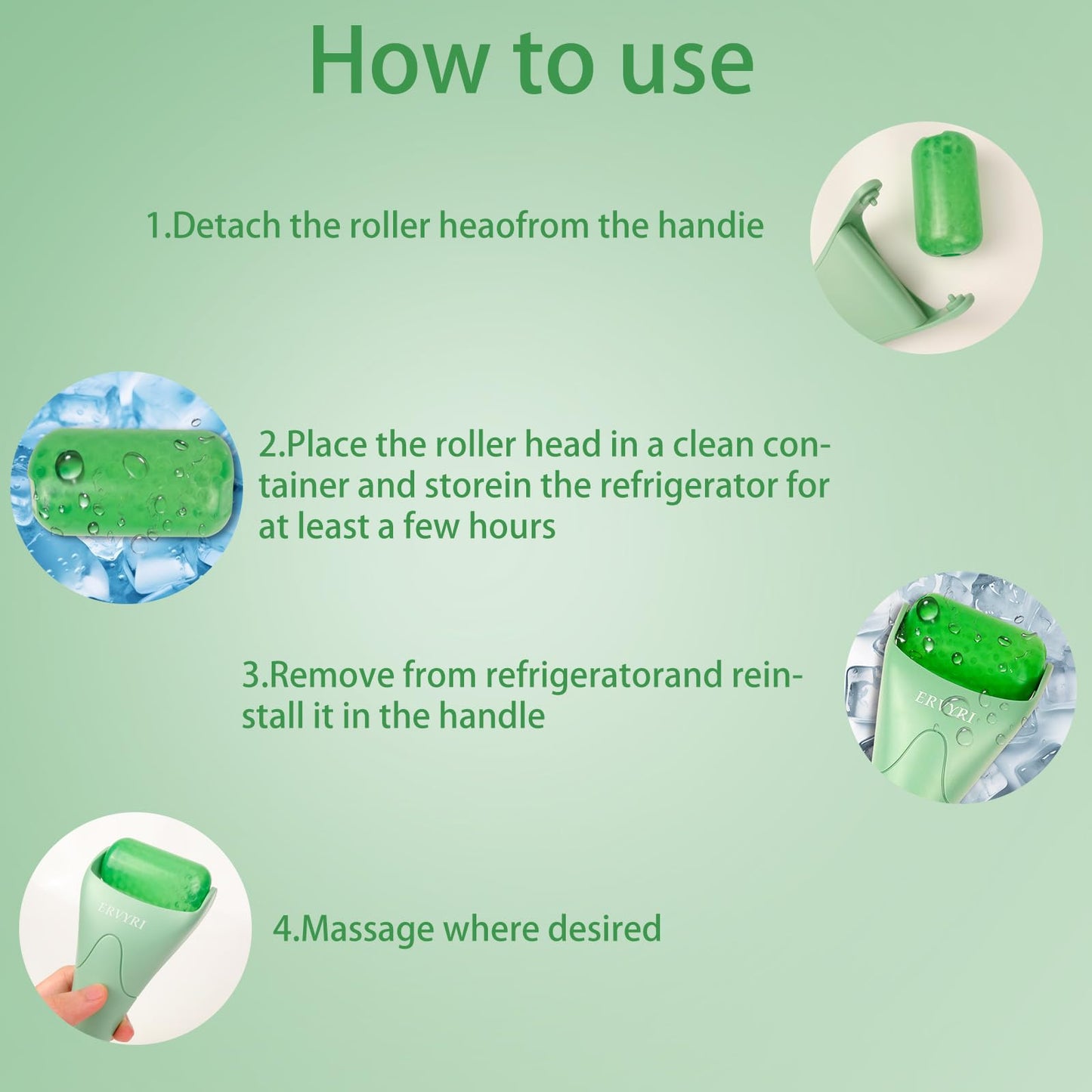 ERVYRI Ice Roller for Face, Face All Skin Types, Facial Care Tool Get Rid of Eye Fatigue, Relax Neck and Shoulder Pain, Simple and Easy to Use-Green