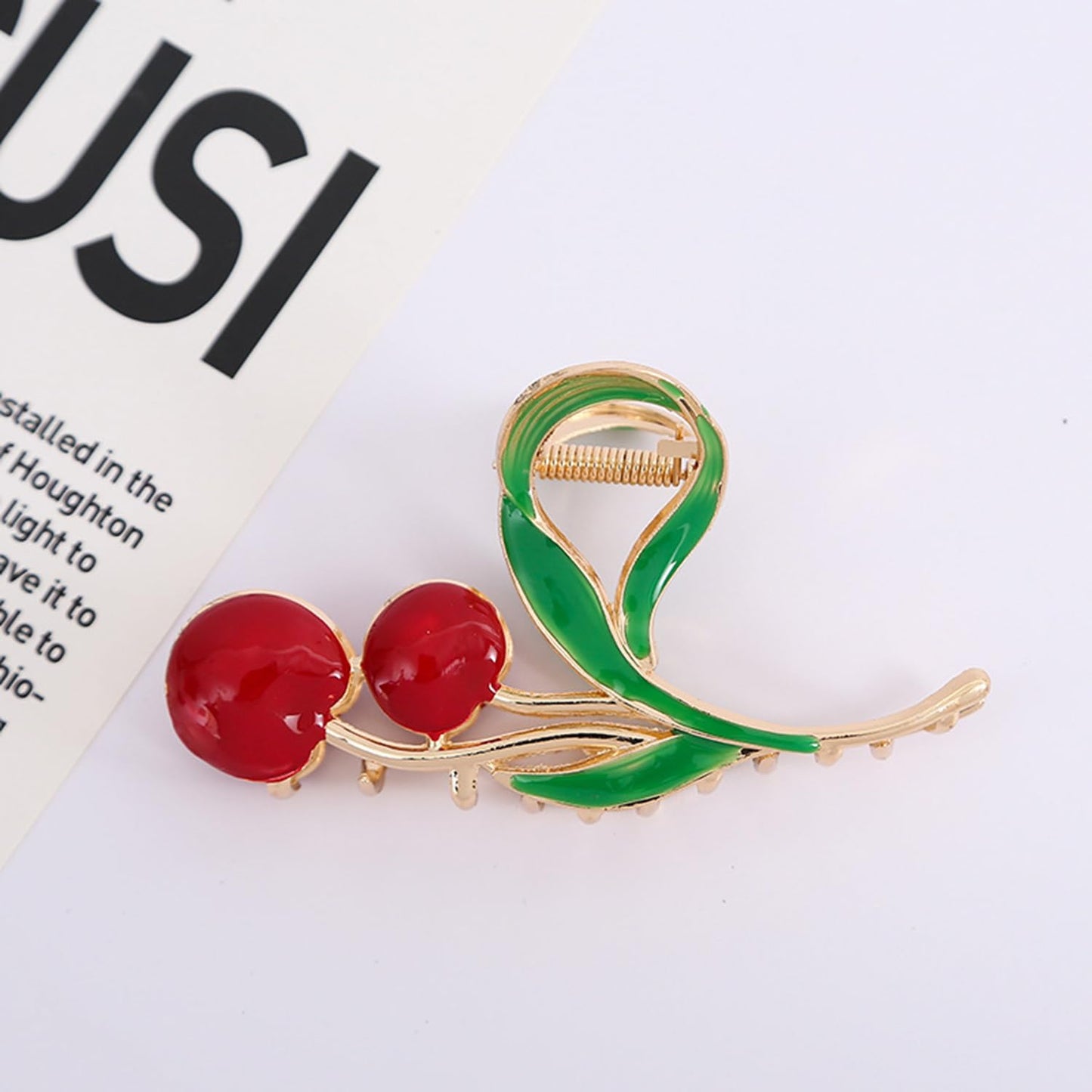 Cherry Metal Hair Claw Clips Large Metal Hair Claw Clips Strong Hold Hair Jaw Clips Cute Red Cherry Green Leaves Hair Claw Strong Hold Hair Jaw Clips Nonslip Hair Catch Clip for Women and Girls 1Pcs