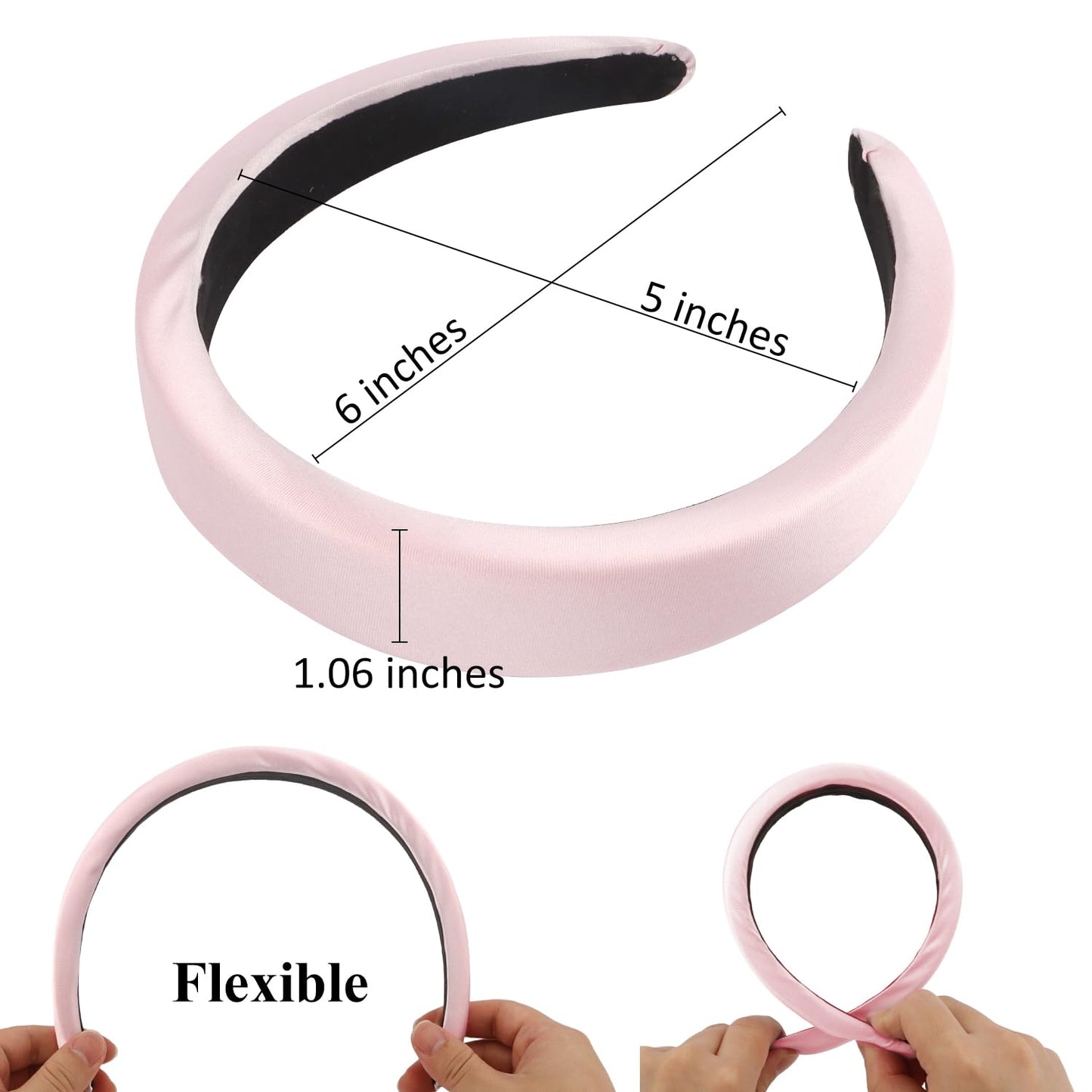 Atoden Headbands for Women Padded Headband Light Pink Satin Headbands Thick Headbands Plain Head Band Hair Bands Hair Accessories for Woman Girls