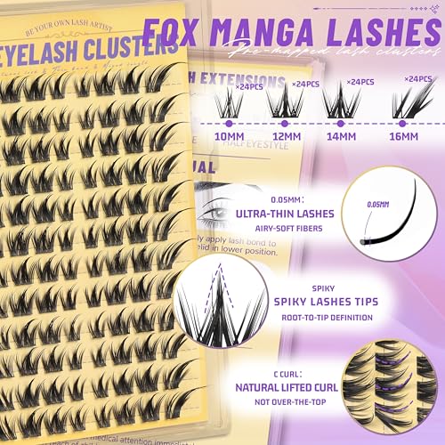 Fyonas Flick Kit Manga Lash Clusters - Natural Cat Eye Lash Extensions with Spikes
