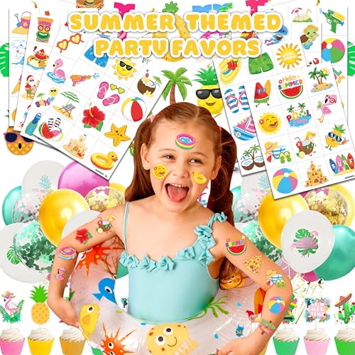 96 PCS Summer Beach Temporary Tattoos Kids Pool Party Favors