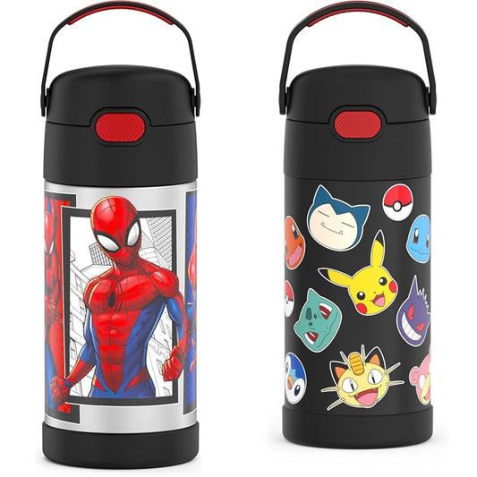 THERMOS Spider-Man & Pokémon 12 Ounce Kids Insulated Water Bottles with Straw