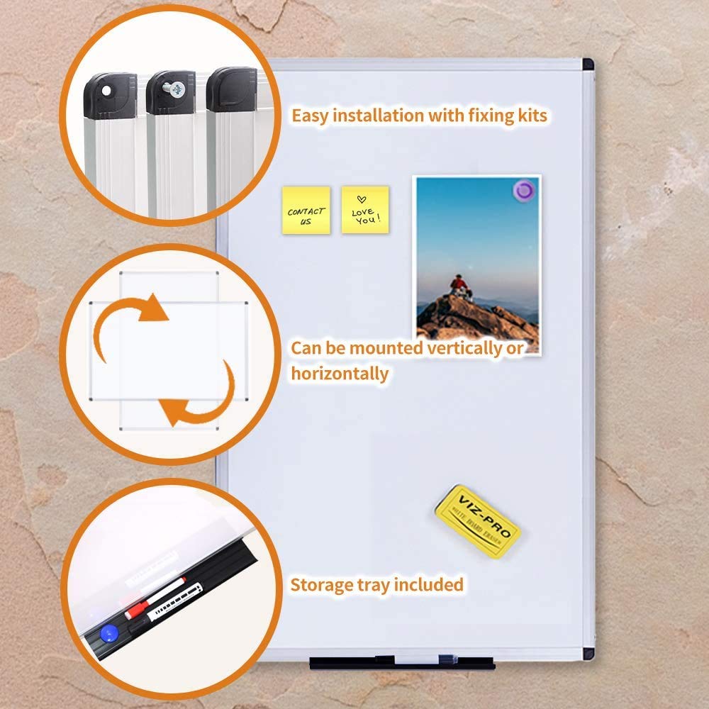 VIZ-PRO Dry Erase Board/Magnetic White Board, 48 X 32 Inches, Silver Aluminium Frame