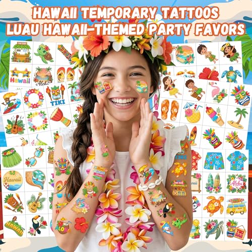 96PCS Hawaiian Luau Temporary Tattoos - Tropical Party Favors