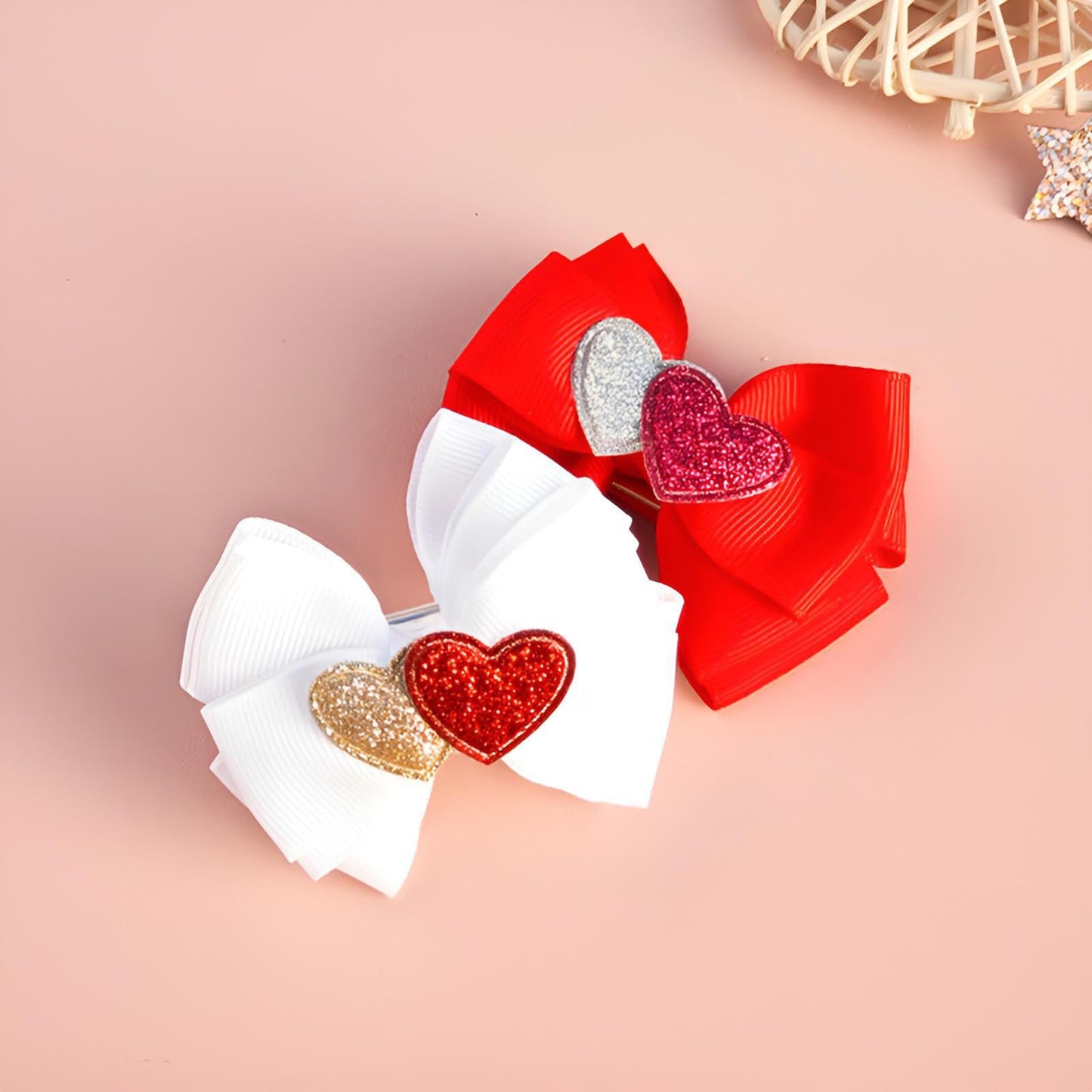 4 Pcs Valentine's Day Hair Clips Heart Bow Hair Accessories Cute Love Glitter Sequins Hair Barrettes Holiday Headdress Hairpin for Girls Women Kids Party Cosplay Gift