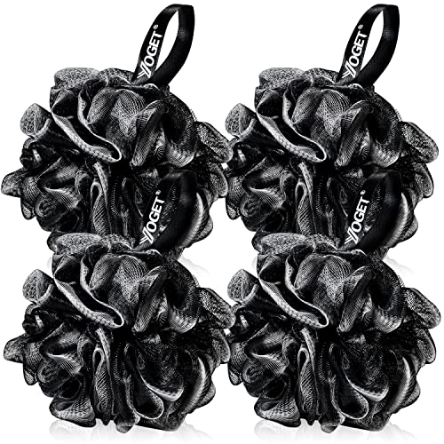 Yoget Black Loofah Sponge, 4 Pack - 60G Mesh Shower Ball