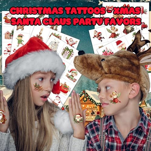 Christmas Temporary Tattoos 96PC - 8 Sheets Holiday Party Favors