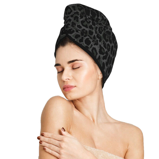 famliihw Leopard Hair Towel Wrap Microfiber Fast Drying Hair Turban with Buttons for Women Drying Curly, Long & Thick Hair