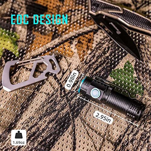 lexall Small Flashlight, 2 Pack 1500Lumens EDC Flashlight Rechargeable Waterproof Mini Flashlight with Clip, 4 Modes, Pocket Flashlight with Lanyard Handheld Flash Light for Camping, Hiking, Emergency