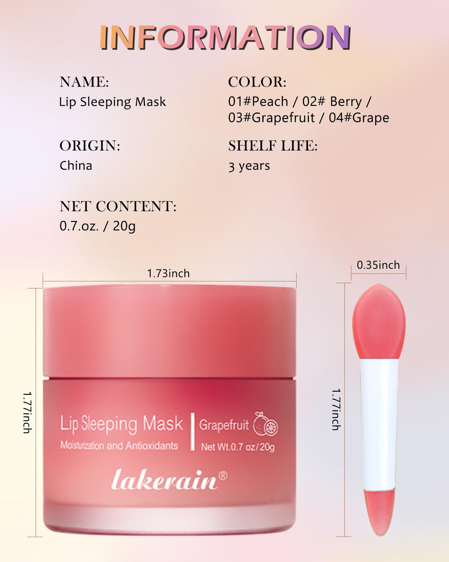 Sleeping Lip Mask, Overnight Hydrating & Prevention Dry and Cracked Lips Scrubs Exfoliator & Moisturizer, Ultra-Nourishing Lip Sleeping Mask with Wand, Lip Care Therapy Treatment for Women-01#Peach