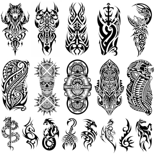 23 Pre-Cut Waterproof Temporary Tattoos - Viking & Wolf