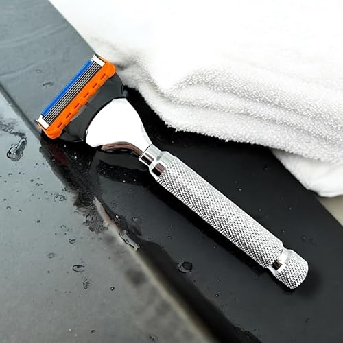 Parker 5-Blade Razor Handle Compatible with Gillette¢ç Fusion¢ç Cartridges ? Weighted Metal Handle with Textured Grip for Smooth, Tug-Free Shaving | Luxury Men¡¯s Gift | 1 Cartridge Included (CHROME)