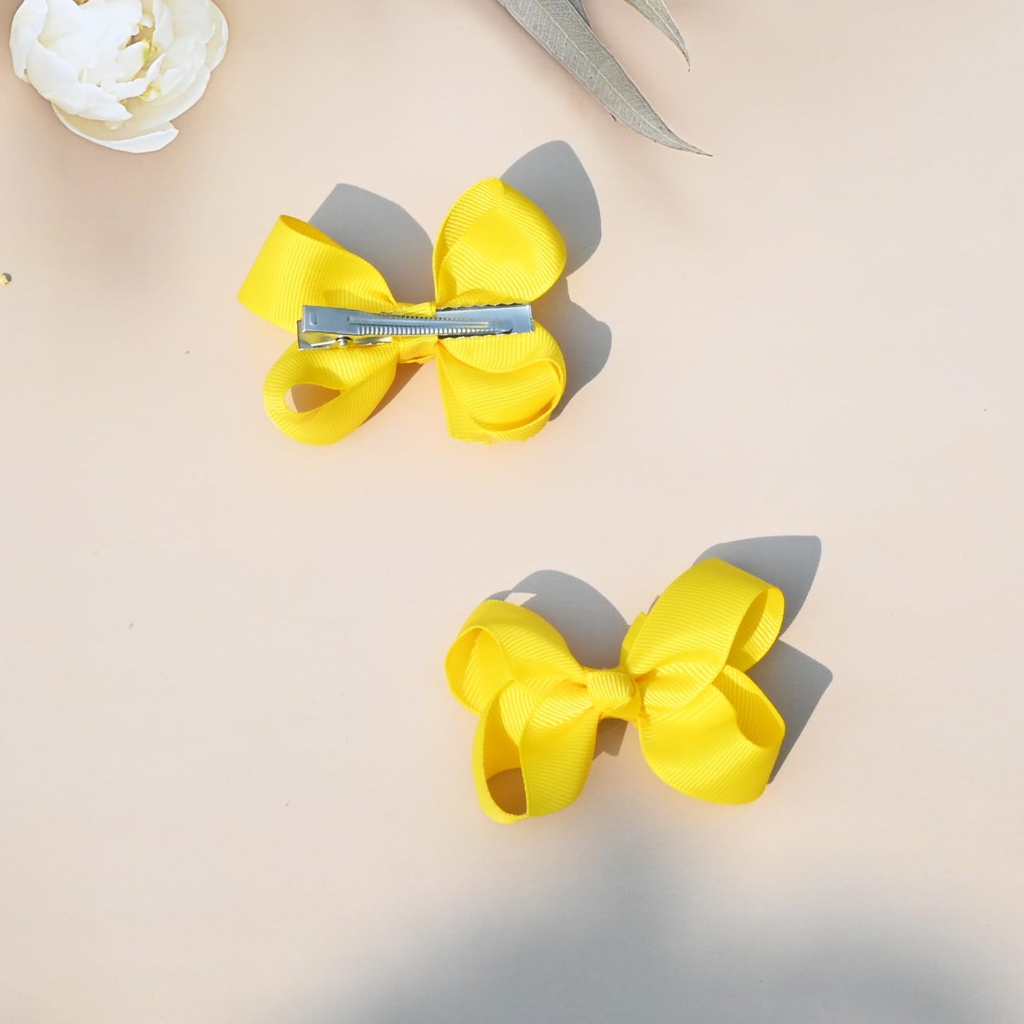 JUCCPUL 3' Hair Bows Clips for Girls & Toddlers - 6 PCS Alligator Clips Grosgrain Ribbon Solid Color Hair Accessories - Yellow