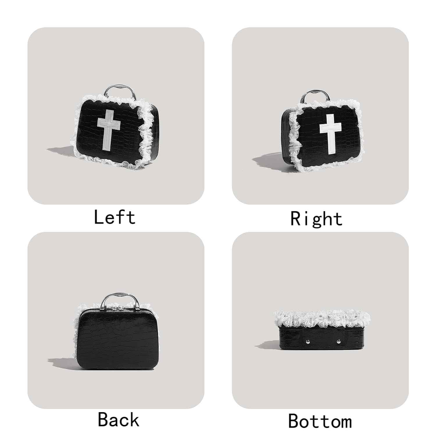 RRISETAG Goth Makeup Bag PU Leather Gothic Makeup Pouch Punk Handbag Goth Bag for Halloween Parties and Everyday Use