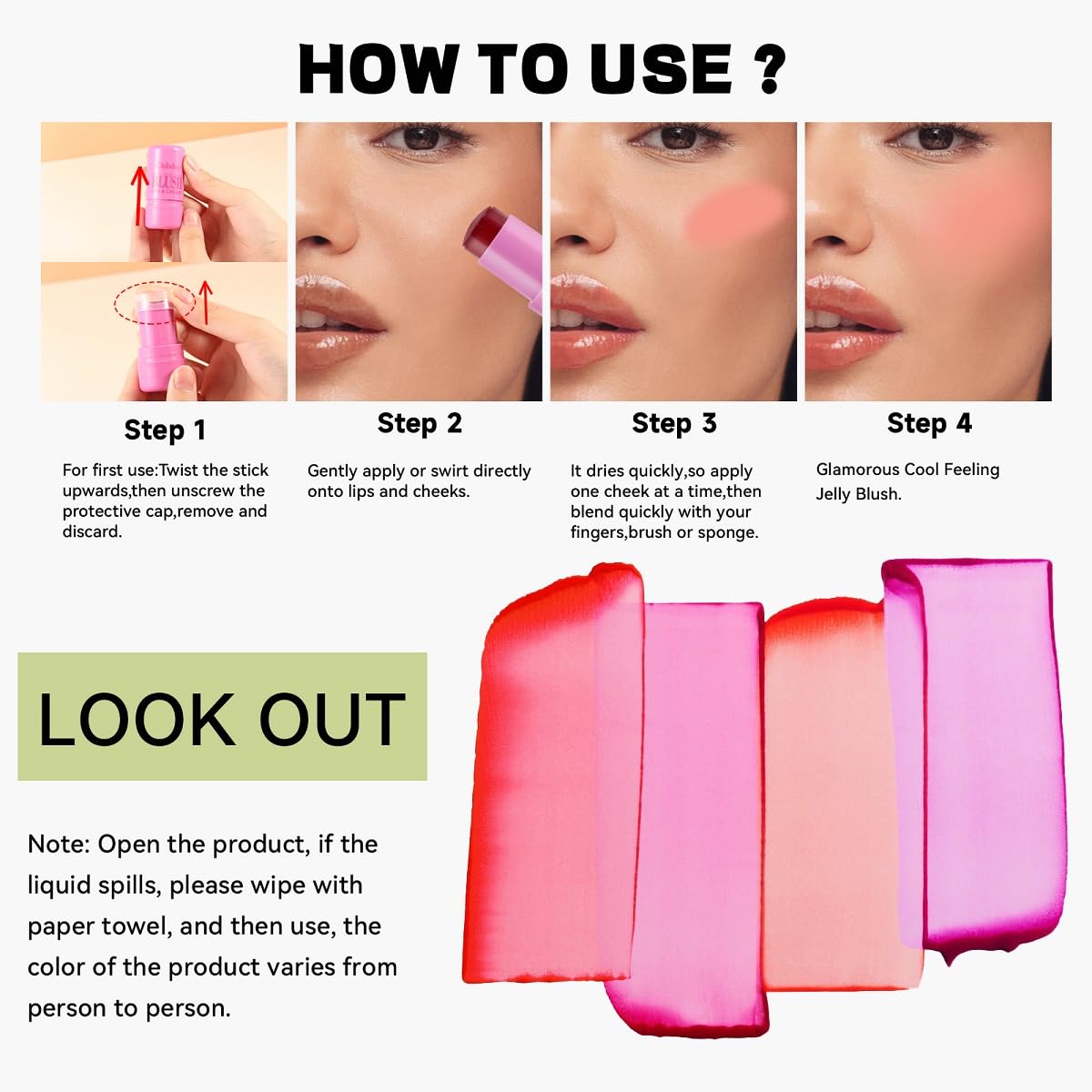 Milk Jelly Blush Stick, Lip and Cheek Makeup Cooling Water Jelly Tint,Vegan & Cruelty Free. (Red)