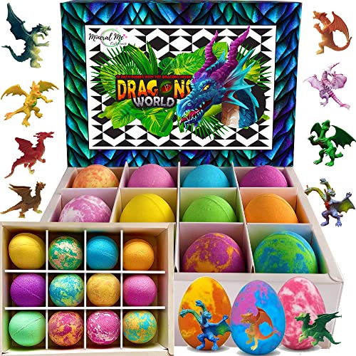 Kids Bath Bombs with Dragon Egg Toys - 12 Colorful Fizzies