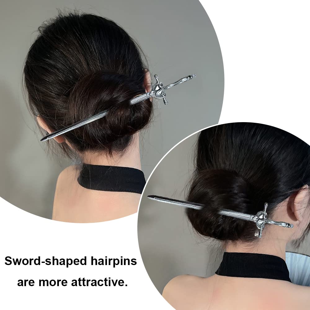 LELEVTXP 2 Pcs Metal Sword Hair Sticks Vintage Hair Chopsticks Simple and Elegant Hair Pins Sticks for Women and Girls Daily Wear