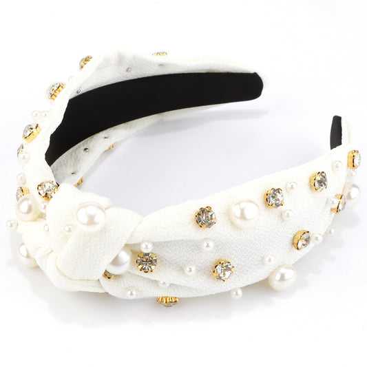 VELSCRUN White Pearl Headband Knotted Headbands for Women Girls Hair Accessories