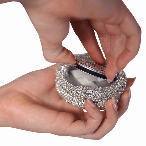 Bedazzled Metal Zyn Can | Divine Dose Rhinestone Metal Pouch Holder | Dual Compartment Aluminum Zyn Storage Tin | Lidden Container Storage Snus Can, Gift for Her (Silver)