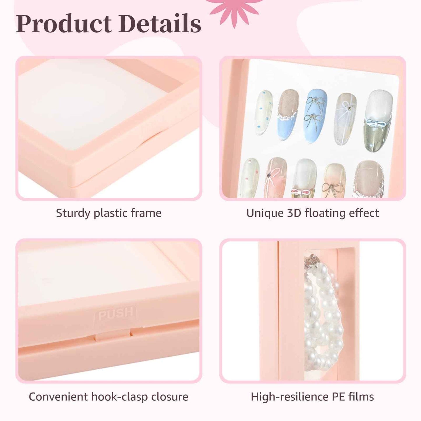 Press On Nail Display Boxes, 40 Pcs 3D Floating Cases, Clear PE Film Storage - Nail Art Organizer & Earring Display for Salons