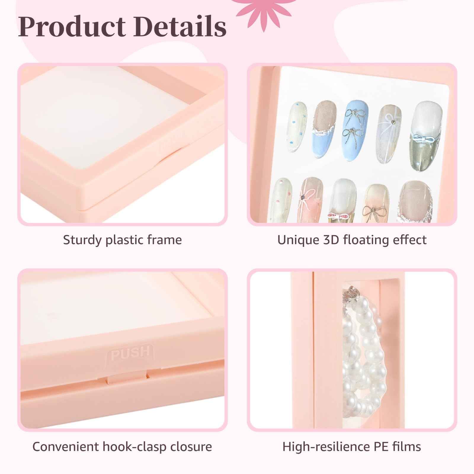 Press On Nail Display Boxes, 40 Pcs 3D Floating Cases, Clear PE Film Storage - Nail Art Organizer & Earring Display for Salons