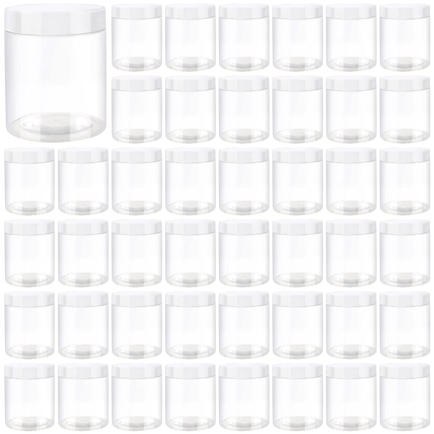 JEUIHAU 46 Pack 8 OZ Plastic Jars with Lids, Clear Empty Slime Storage Containers, Plastic Cosmetic Containers for Slime Making, Food, Beauty Products, BPA Free