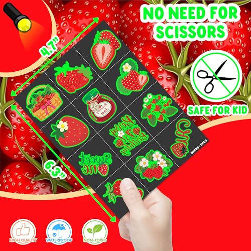 96 Pcs Strawberry Glow in Dark Temporary Tattoos for Kids