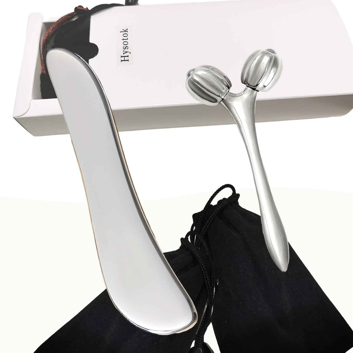 Hysotok Face & Body Massager - Stainless Steel Guasha Set for Wrinkle Reduction, Chin Lift & Skin Tightening (Silver)