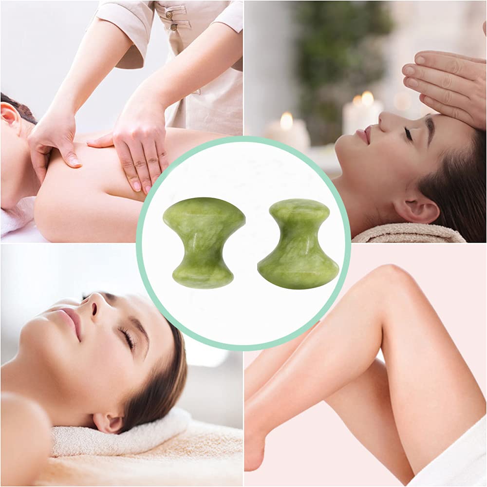 LEOSENSE 2 Pcs Mushroom Jade Gua Sha Facial Tools, Jade Roller Guasha Massage Green Jade Stone Mushroom Shaped Face Lift Remove Wrinkles Massager for Women Spa, Massage Knobs for Body Relaxing