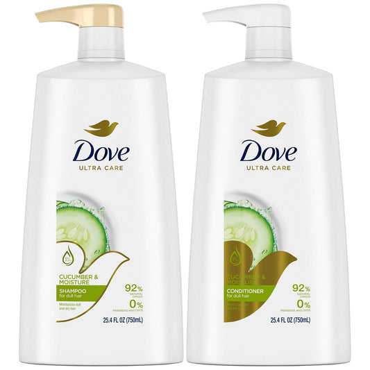 Dove Shampoo and Conditioner Set - Cool Moisture Cucumber Hydrating Shampoo for Dry Hair with Coconut Oil, Marula Oil, and Grapeseed Oil for Hair Care, 25.4 Fl Oz (2 Piece Set)