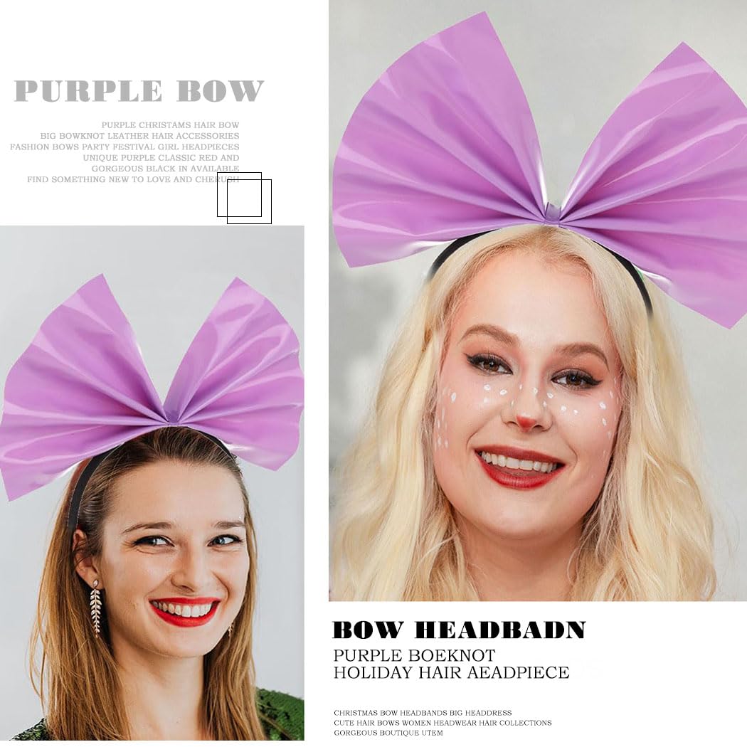 Fdesigner Big Bow Headband Purple Hair Bow Headbands Bowknot Hairband Fashion Women Bows Headpiece Festival Leather Hair Hoop for Holiday Cosplay Costume Gift (Purple)