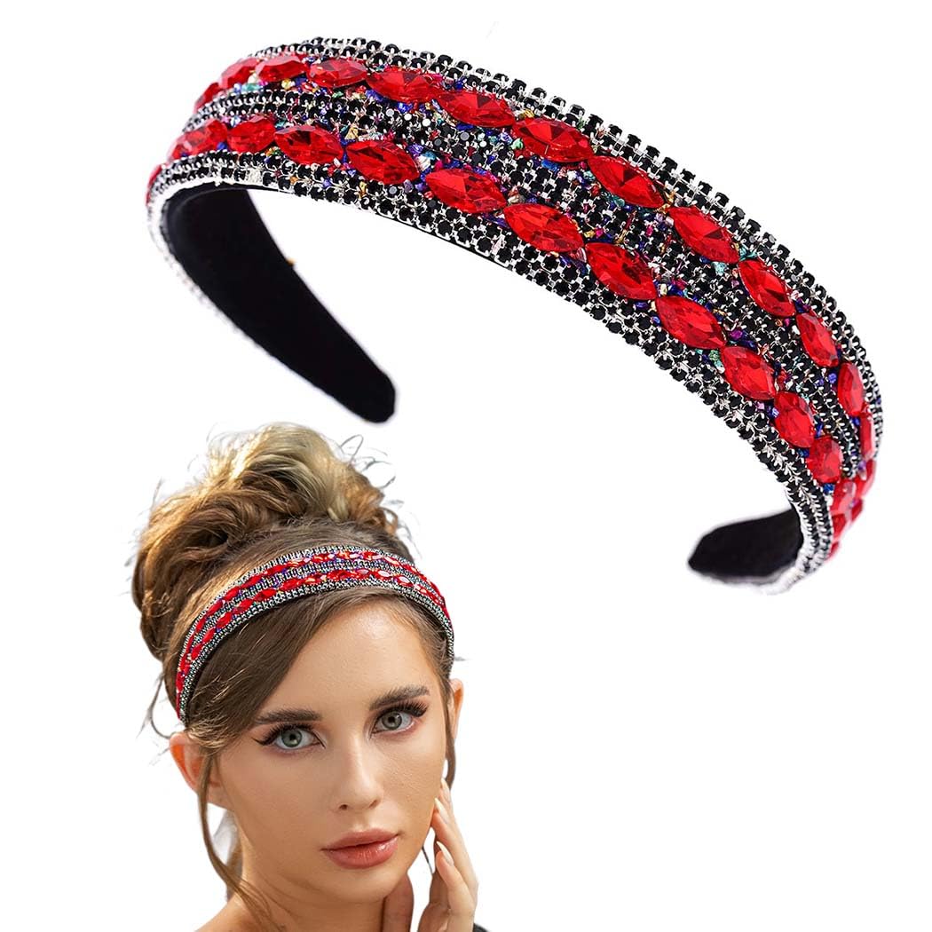 Barode Rhinestone Headbands Colorful Glitter Crystal Wide Headband Bejewelled Hairband Shell Pearl Bling Hair Accessories for Women (F)