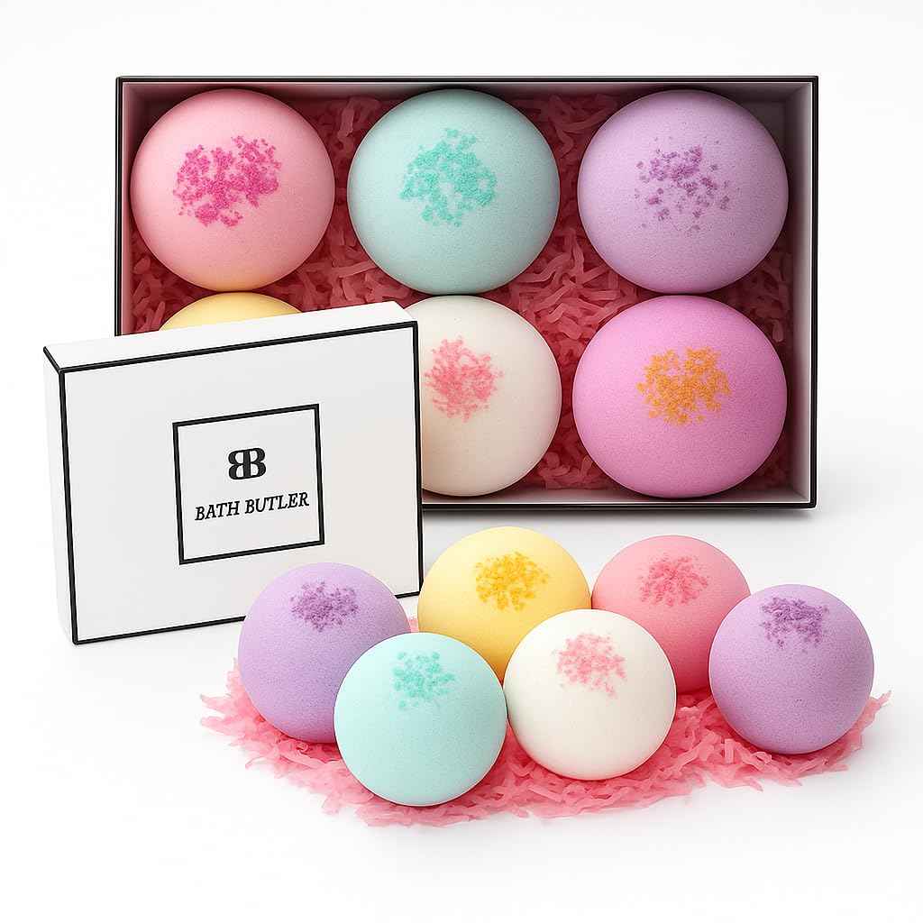 Bath Butler XL Bath Bomb Gift Set – 6 Large Aromatherapy Bombs with Shea Butter & Sea Salt – Spa Gift for Women, Moms, Girlfriends – Relaxing Self-Care Kit Floating fizzing bathbomb