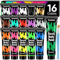 16 Color Face Paint Set - Water Based Washable Makeup with Brushes