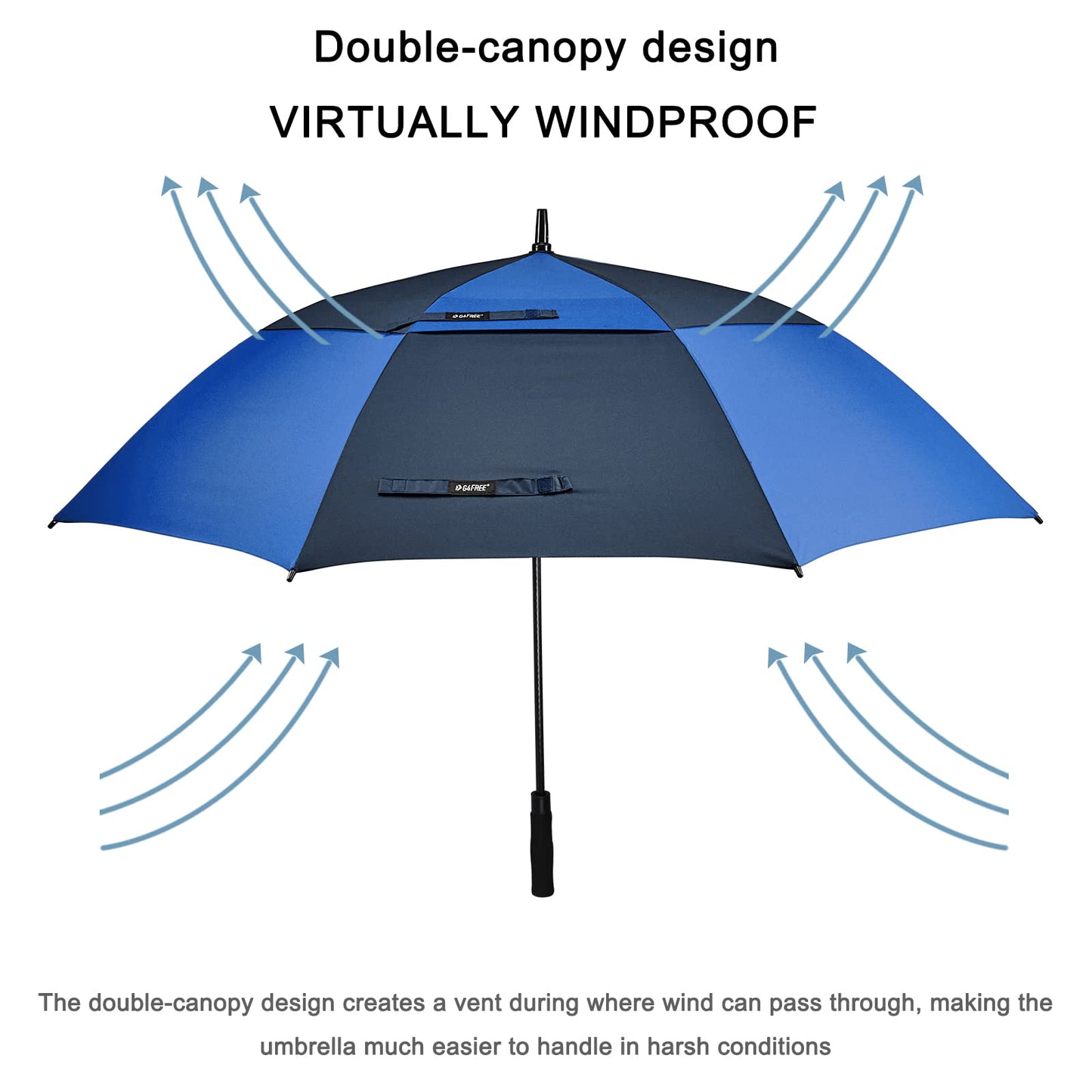 G4Free 54 Inch Automatic Open Golf Umbrella Windproof Extra Large Oversize Double Canopy Vented Windproof Waterproof Stick Umbrellas for Men (Dark Blue/Sapphire)